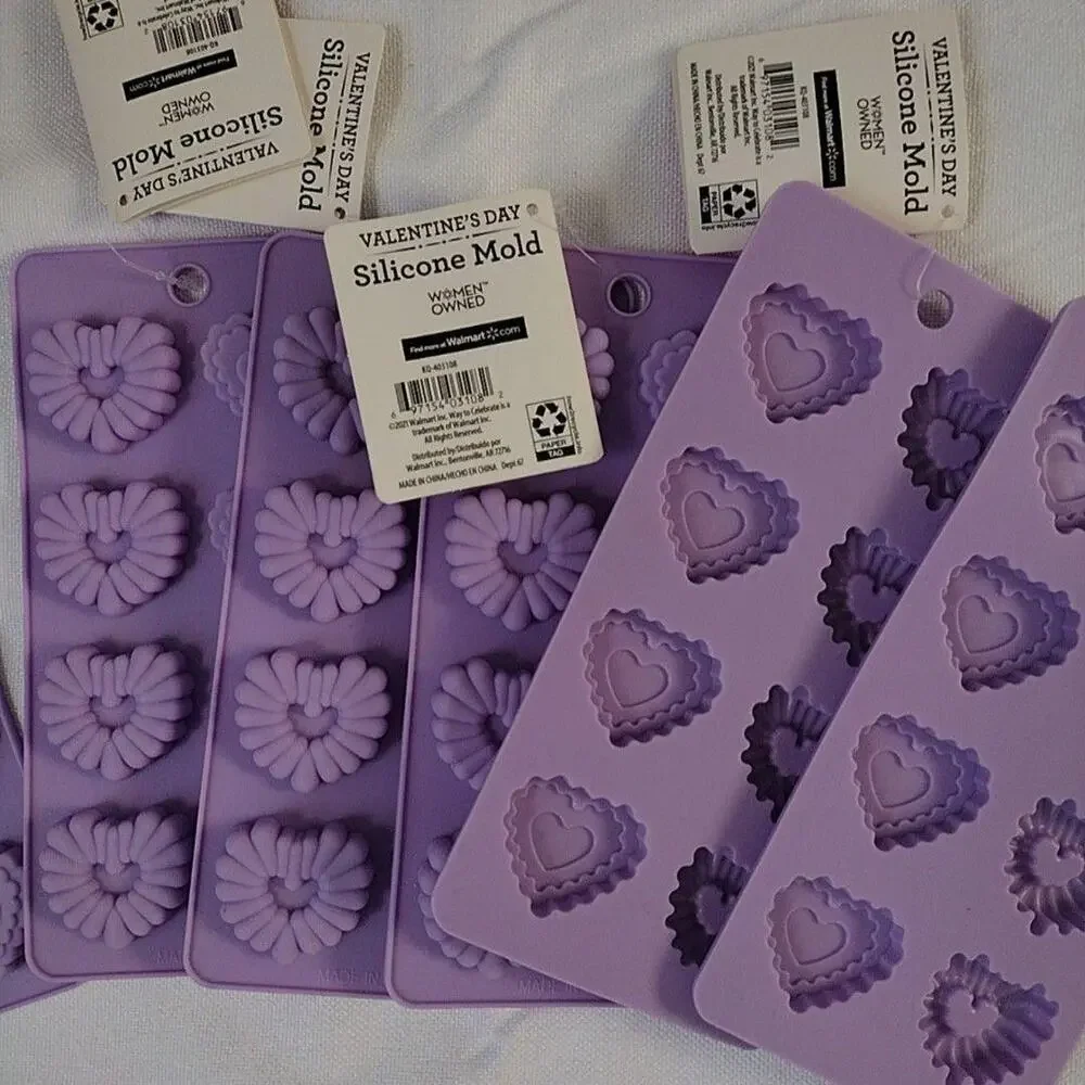 Way To Celebrate! Valentine Silicone Mold Set Of 5 Purple Hearts Chocolate Candy